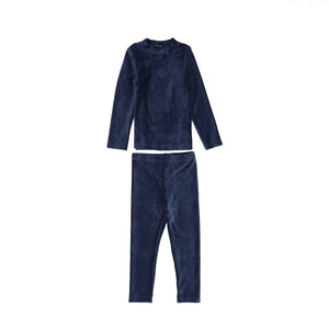 Bamboo Navy Velour Ribbed Pajama Set