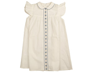 Noma Blue Collared Dress With Special Stitch Trims and Embroidered Placket