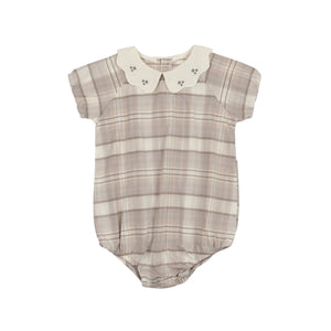 Lil Legs Taupe Plaid Embroidered Collar Romper