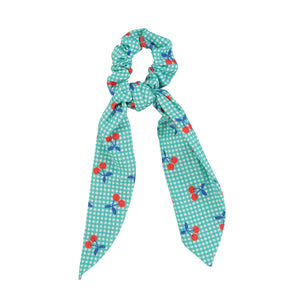 Piupiuchick Turquoise & White Checkered w/ Cherries Scrunchie