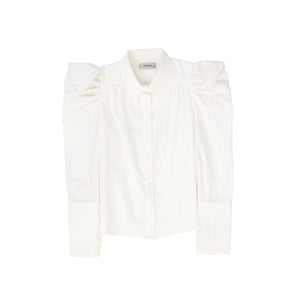 Valentina White Pointed Shoulder Puff Blouse
