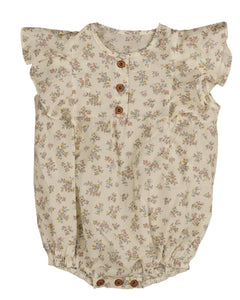 Noma Pink Floral Romper With Shoulder Frill And Buttons