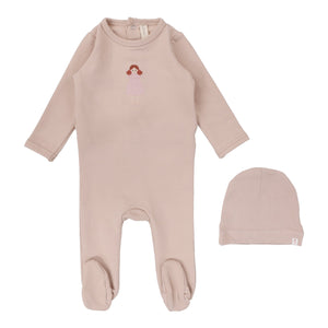 Lilette Pink Doll Handdrawn Footie Set