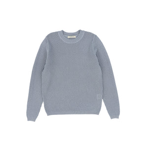 Valentina Blue Pointelle Knit Crewneck Sweater