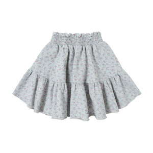 Tocoto Vintage Vigorous Grey Flowers Print Plush Skirt