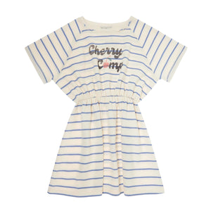 Tocoto Vintage Blue Cherry Camp Striped Dress