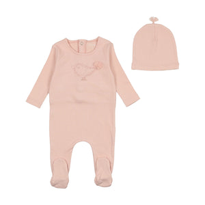 Bee & Dee Embroidered Bird Ballet Pink Footie w/ Beanie