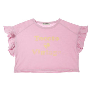 Tocoto Vintage Pink Tocoto Loves Vintage Ruffle Sleeve Cropped T-Shirt (Ligher color in real)