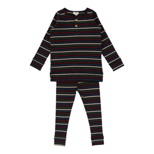 Lil Legs Black Multicolor Henley Ribbed Set