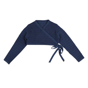 Belati Blue Wrap Knit Cropped Cardigan