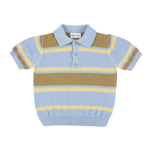 Morley Bleu Flax Woods Striped Boys Polo