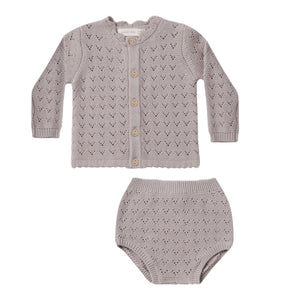 Quincy Mae Lavender Scalloped Cardigan & Knit Bloomer Set