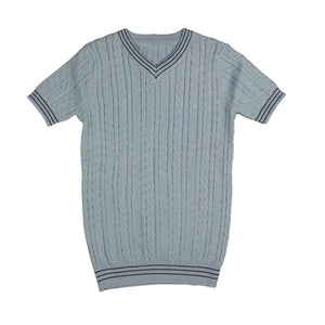 Noma Light Blue Cabled V Neck Knit With Triple Line Trim