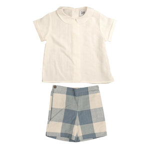 Noma Light Blue Contrast Color Collar Shirt and Shorts Set