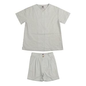 *PO* Noma Light Blue Loose V Neck Button Down Shirt and Shorts Set