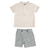 Noma White LB Contrast Binding Mandarin Collar and Placket Shirt and Shorts Set