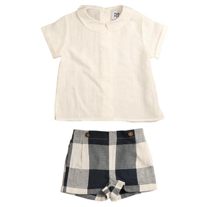 Noma Navy Contrast Color Collar Shirt and Shorts Set