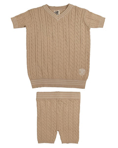 Noma Beige Cabled Boys 2 PC Set With Triple Line Trim