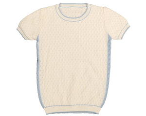 *PO* Noma Powder Blue Textured Mini Argyle Knit With Contrast Double Line Trim