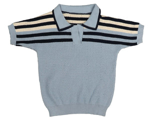 *PO* Noma Light Blue Textured Knit With a Striped Yoke and a Collar