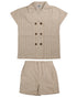 Noma Beige Double Breasted Collared Pin Striped Shirt and Shorts Set