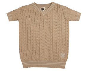 Noma Beige Cabled V Neck Knit With Triple Line Trim