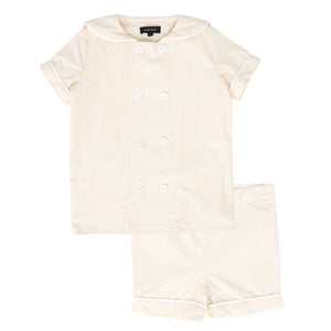 Bamboo Cream Piped Sailor Shorts Set