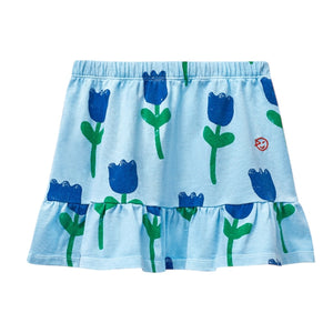 Wynken Bird Blue Mini Skirt w/ Tulips