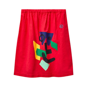 Wynken Red Camp Linen/Cotton Skirt