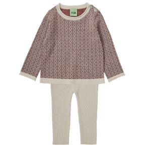 FUB Ecru/Clay Baby Jaquard Blouse and Ecru Legging Set