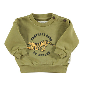 Piupiuchick Olive Green w/ Tiger Print Baby Sweatshirt