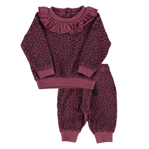 Piupiuchick Aubergine w/ Animal Print Terry Sweatshirt & Jogging Pant Set