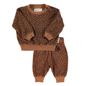Piupiuchick Brown Animal Print Terry Sweatshirt & Jogging Pant Set