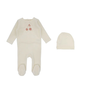 Lilette Ivory/Apricot Cherry Graphic Velour Footie Set