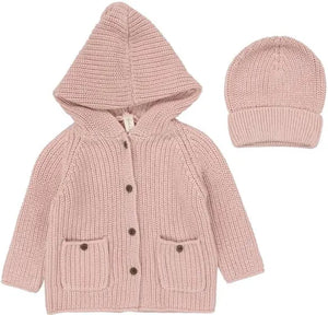 Lilette Powder Pink Chunky Knit Jacket + Beanie