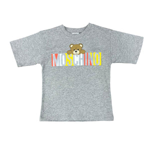 Moschino Grey Melange Colorful Bear Logo Print SS Maxi Tee