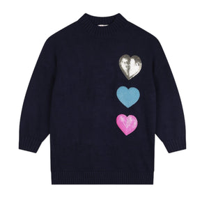 Billieblush Indigo Sequin Hearts Knit LS Dress