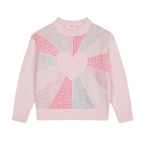 Billieblush Baby Pink Studs & Heart Graphic Knit Sweater