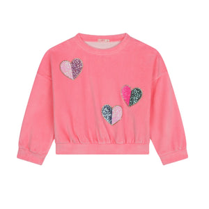 Billieblush Pink Sequin Hearts Velvet Sweater