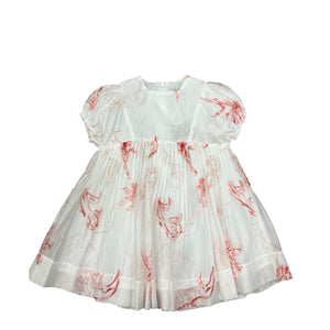 Noma SS Peach Printed Floral Dress with Square Neck and Mini Pleats