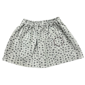 Piupiuchick Light Grey w/ Black Flowers Elastic Waist Short Skirt