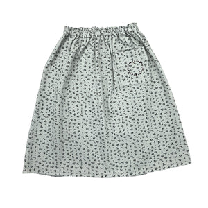 Piupiuchick Light Grey w/ Black Flowers Knee Length Elastic Waist Skirt
