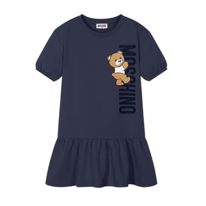 Moschino Blue Navy Logo w/ Toy Print Dress (White Letter)