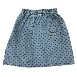 Piupiuchick Washed Blue Denim w/ Black Hearts Elastic Waist Knee-length Skirt