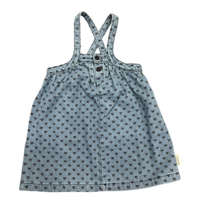 Piupiuchick Washed Blue Denim w/ Black Hearts Short Dress w/ Straps