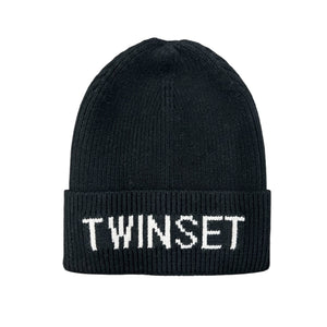 Twinset Black Knit Logo Hat