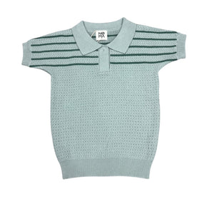 Noma Mint Textured Knit With a Striped Yoke and a Collar