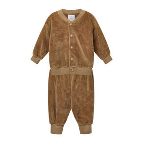 Wynken Rich Tan Velour Baby Bomber & Pants Set