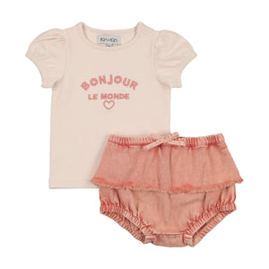 Kin+Kin K211 Pink Denim Baby Girl T-Shirt & Bloomer Set