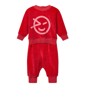 Wynken Ladybird Red Velour Baby Sweatshirt & Pants Set